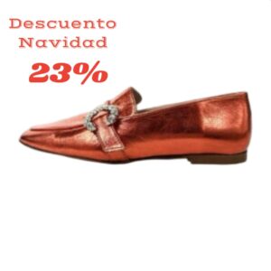 Zapato de piel de tacón bajo. Mocasín plano piel metalizada . Modelo Chevalier Naranja 0