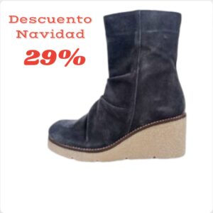 Zapato de piel de mujer de tacón bajo. Modelo Grant Verde. Botín con cuña de crepé de ante gris 0