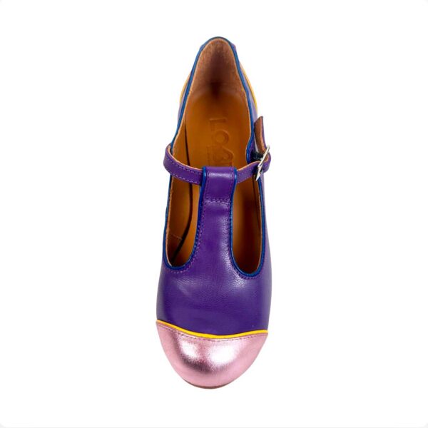 Zapato de oiel de mujer de tacón alto.Boutique. Morado y rosa metalizado. LOBE Spain 03