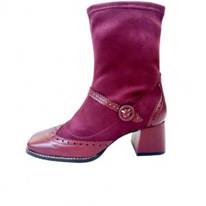 Bota de piel piel de tacón bajo Burdeos. Greenwich burdeos con ante elástico. 01