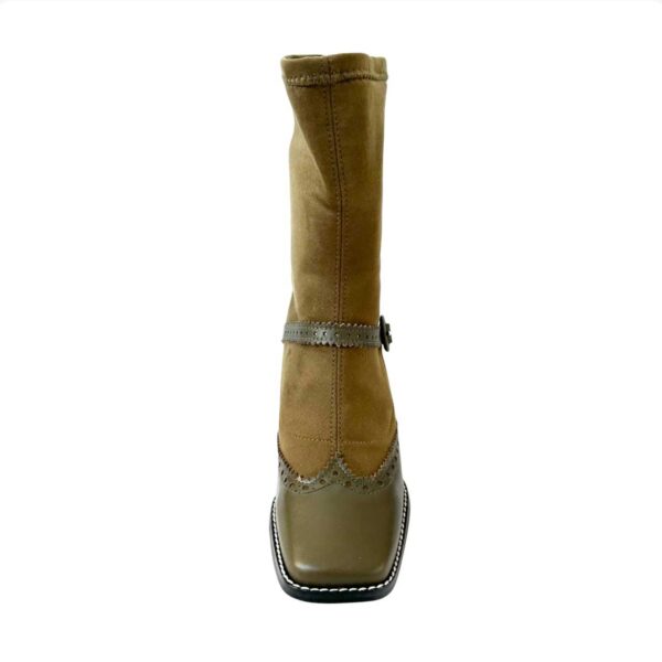 Bota de piel piel de tacón bajo Verde. Greenwich verde con ante elástico. 03
