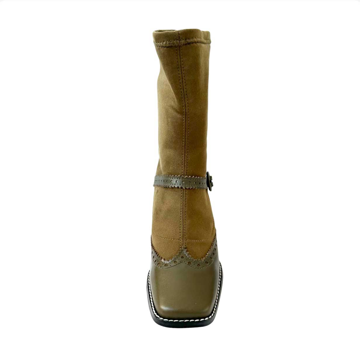 Bota de piel piel de tacón bajo Verde. Greenwich verde con ante elástico. 03