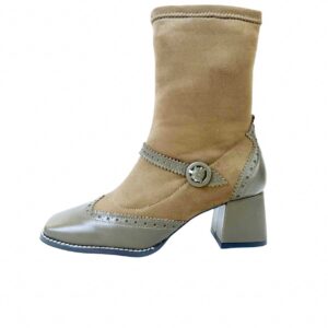 Bota de piel piel de tacón bajo Verde. Greenwich verde con ante elástico. 01