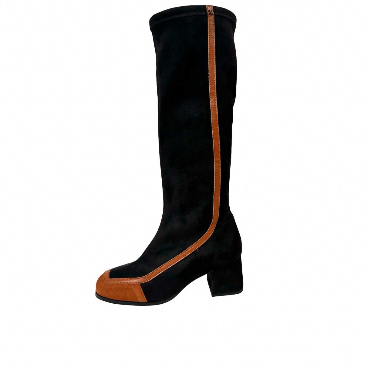 Bota de piel piel de tacón bajo Verde. Greenwich verde con ante elástico. 01