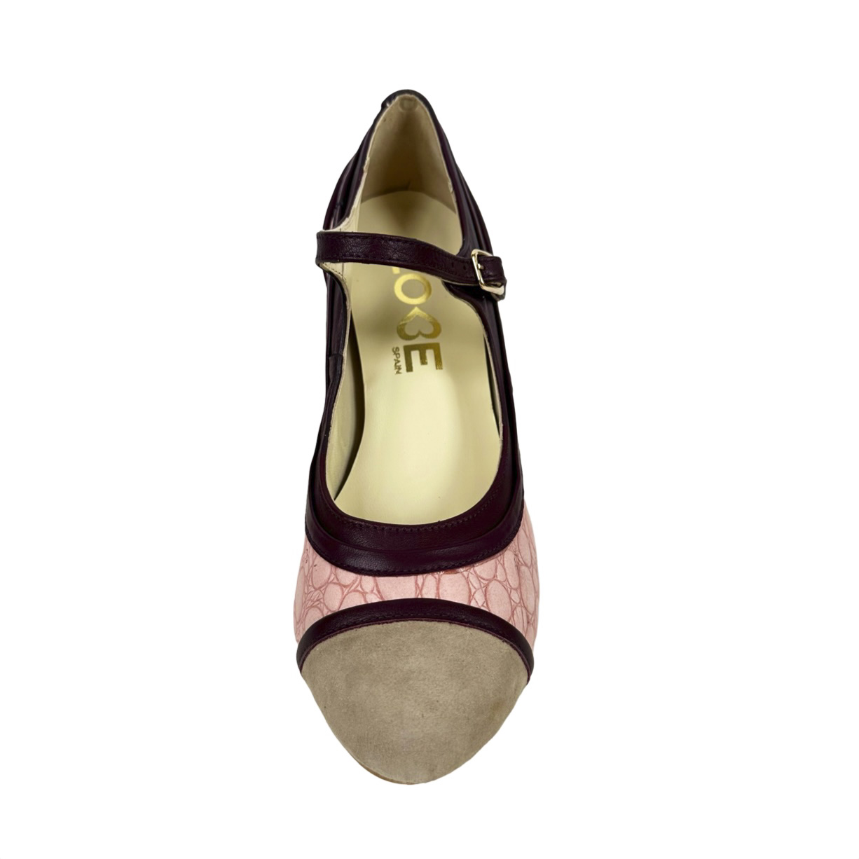 Zapato mujer con plataforma de tacón. rosa , berenjena y beige. Mencia. LOBE Spain 03