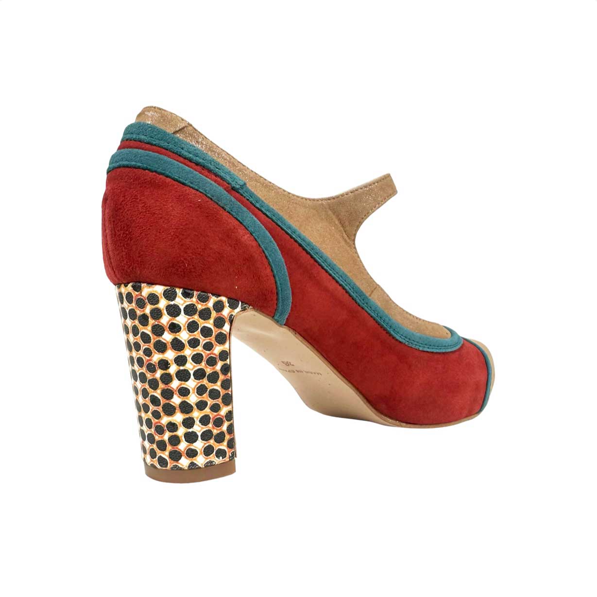 Zapato mujer con plataforma de tacón. Teja, turquesa y beige. Sella. LOBE Spain 02