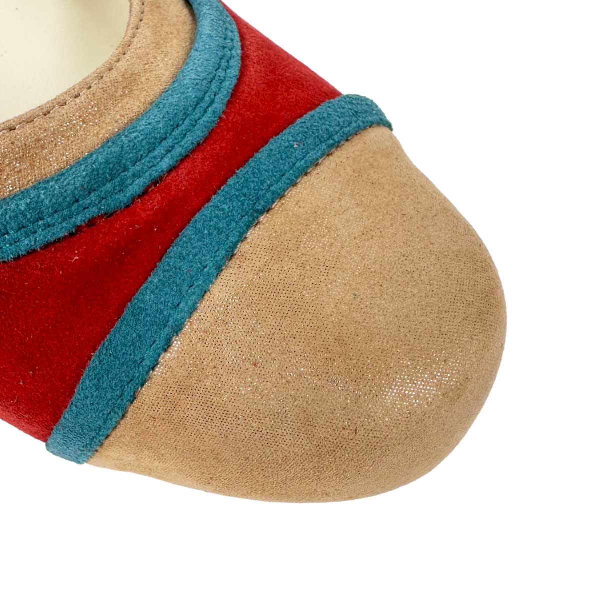 Zapato mujer con plataforma de tacón. Teja, turquesa y beige. Sella. LOBE Spain 04