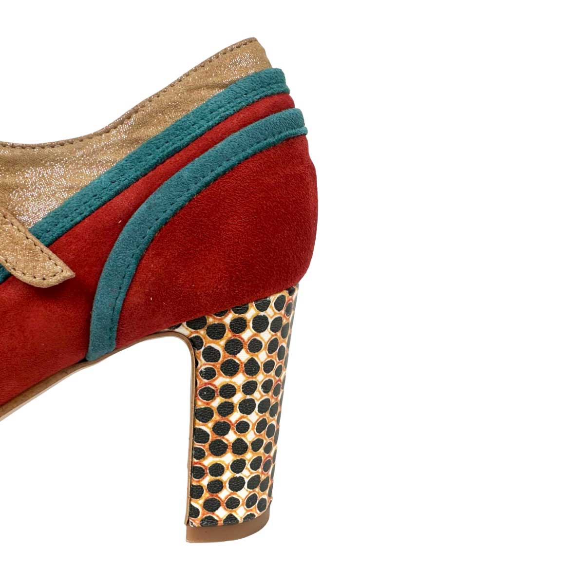 Zapato mujer con plataforma de tacón. Teja, turquesa y beige. Sella. LOBE Spain 05